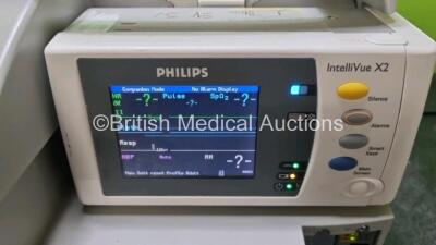 Job Lot Including 2 x Philips IntelliVue MP30 Patient Monitors (Both Power Up) and 2 x Philips IntelliVue X2 Handheld Patient Monitors Including ECG, SpO2, NBP, Press and Temp Options (Both Power Up) *SN DE83635138 / DE83635138 / DE72869836 / DE72873775* - 6