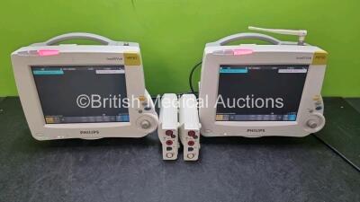 Job Lot Including 2 x Philips IntelliVue MP30 Patient Monitors (Both Power Up) and 2 x Philips M3001A Opt A01C06 Modules Including ECG, SpO2, NBP, Press and Temp Options **SN DE3450D91B / DE3450D912 / DE72869814 / DE72883772*