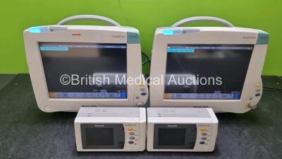 Job Lot Including 2 x Philips IntelliVue MP50 Patient Monitors (Both Power Up) and 2 x Philips IntelliVue X2 Handheld Patient Monitors Including ECG, SpO2, NBP, Press and Temp Options (Both Power Up) *SN DE73605892 / DE73605882 / DE72851840 / DE72851851*