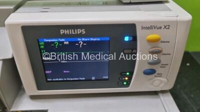 Job Lot Including 2 x Philips IntelliVue MP50 Patient Monitors (Both Power Up) and 2 x Philips IntelliVue X2 Handheld Patient Monitors Including ECG, SpO2, NBP, Press and Temp Options (Both Power Up) *SN DE73605892 / DE73605882 / DE72851840 / DE72851851* - 7