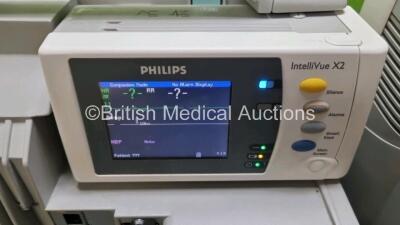 Job Lot Including 2 x Philips IntelliVue MP50 Patient Monitors (Both Power Up) and 2 x Philips IntelliVue X2 Handheld Patient Monitors Including ECG, SpO2, NBP, Press and Temp Options (Both Power Up) *SN DE73605892 / DE73605882 / DE72851840 / DE72851851* - 8