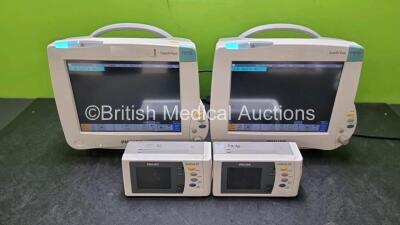 Job Lot Including 2 x Philips IntelliVue MP50 Patient Monitors (Both Power Up) and 2 x Philips IntelliVue X2 Handheld Patient Monitors Including ECG, SpO2, NBP, Press and Temp Options (Both Power Up) *SN DE95041210 / DE73605898 / DE72851853 / DE72851842*