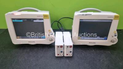 Job Lot Including 2 x Philips IntelliVue MP30 Patient Monitors (Both Power Up) and 2 x Philips REF 867036 Module Including ECG, SpO2, NBP, Press and Temp Options *Mfd 2020* **SN