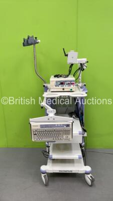 Olympus Stack Trolley with 1 x Keyboard, 1 x Footswitch and 1 x Olympus UHI-3 Insufflation Unit (Powers Up, Keyboard with Missing Keys-See Photos)