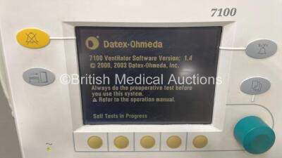 Datex-Ohmeda Aestiva/5 Anaesthesia Machine with Datex-Ohmeda 7100 Ventilator Software Version 1.4 with Tec 7 ISO Vaporiser, Tec 7 SEV Vaporiser, Bellows, Absorber and Hoses (Powers Up) *S/N ANVL00426* - 2