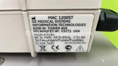 GE MAC 1200 ST ECG Machine on Stand with 10 Lead ECG Leads (Powers Up) *S/N 550050579* - 4