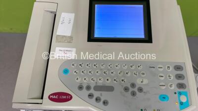 GE MAC 1200 ST ECG Machine on Stand with 10 Lead ECG Leads (Powers Up) *S/N 550049793* - 2