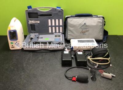 Mixed Lot Including 1 x Huntleigh Healthcare The Dopplex Assist Range with Accessories in Case (Powers Up) 1 x Microlab Spirometer in Case and 1 x Fukuda Denshi PetiTelemo DS-7100 Patient Monitor (Missing Casing Screws - See Photos) *SN 710PX0201234-13 / 