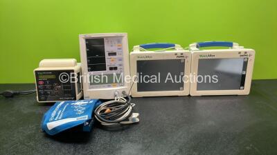 Job Lot of Patient Monitors Including 1 x Criticare Model 506DXN SpO2 Comfort Cuff Monitor, 1 x Datascope Accutorr Plus Monitor with 1 x SpO2 Finger Sensor and 1 x NIBP Hose with BP Cuff, 2 x Welch Allyn Propaq CS Monitors Including ECG, NIBP, T1, T2 and 