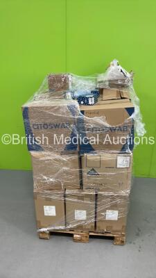 Pallet of Mixed Consumables Including Citoswabs, Unisex Coats and Qiagen Buffer ACL (Out of Date)