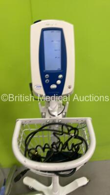 3 x Welch Allyn SPOT VItal Signs Monitors on Stands (All Power Up, 1 Damaged Casing-See Photo)*SN NA* - 2
