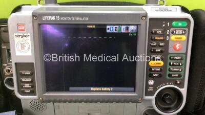 Medtronic Physio-Control Lifepak 15 12-Lead Monitor / Defibrillator *Mfd - 2009* Ref - 99577-000025 P/N - V15-2-000030 Software Version - 3207410-007 with Pacer, CO2, SPO2, NIBP, ECG and Printer Options, 4 and 6 Lead ECG Leads, NIBP Cuff and Hose, Paddle - 2