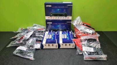 Job Lot Including 2 x Aten 2 Port USB DVI Dual Link KVMP Switches, 2 x Aten 2/4 DVI Video Splitters with Various Cables *GL*