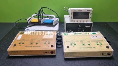 Mixed Lot Including 2 x MES Ultrason Twin Ultrasound Therapy Units, 1 x GE Solar 800M Unit, 1 x Conmed Aquiline Footswitch, 1 x Welch Allyn Propaq Encore Patient Monitor and 1 x SP8410 Fluorescence Detector