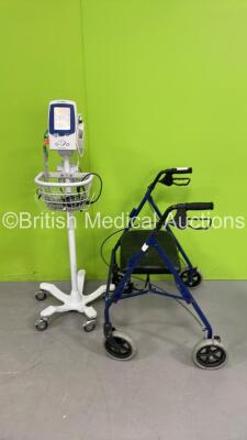 1 x Welch Allyn SPOT Vital Signs LXi Vital Signs Monitor (Powers Up) on Stand and 1 x Walking Aid (Damaged Wheel)