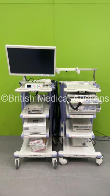 Olympus Stack System with 2 x Trolleys,Olympus OEV262H Monitor, Sony UP-DR80MD Colour Video Printer, Medicapture MediCap USB200, Panasonic LQ-MD800 DVD Video Recorder, Olympus Evis Lucera CV-260SL Digital Processor, Olympus Evis Lucera CLV-260SL Light Sou