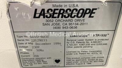 Laserscope KTP/532 Laser with Footswitch and Key (Unable to Power Test Due to 3 Pin Power Supply) - 4