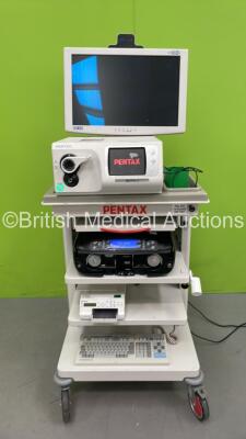 Pentax Stack Trolley (Damaged Plug) with Radiance Monitor, Pentax EPK-i Processor Unit, Medical Vision Double Pump RF (Damaged / Incomplete) and Sony UP-25MD Colour Video Printer (Powers Up)