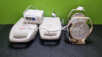 Mixed Lot Including 2 x Respironics Ventilators, 2 x Accusob BP Gauges and 1 x Omron Comp A.I.R Compressor