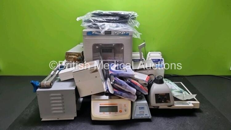 Mixed Lot Including 1 x Benchmark My Temp Mini Refrigerator, 1 x Digi Weighing Scales, 2 x Isolating Transformers, 2 x Inditherm Mattress Warmers, 1 z Stuart Scientific SA6 Mixer, 1 x Hati Rotamixer, 4 x SMS Gas Hoses, 2 x Zeiser Mixers, 1 x Medtronic Bra