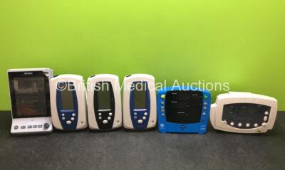 Job Lot Including 1 x Edan iM3 Patient Monitor (Powers Up with Crack in Casing - See Photos) 3 x Welch Allyn Vital Signs Monitors (All Power Up with Slight Damage to Casing - See Photos) 1 x GE Dinamap V100 Patient Monitor and 1 x Welch Allyn Vital Signs 