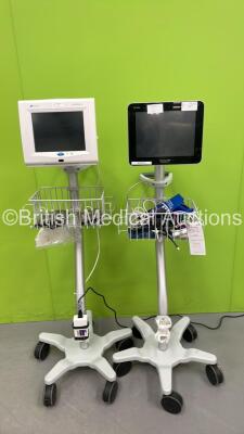 1 x Spacelabs Ultraview SL Patient Monitor with Power Supply (Draws Power with Blank Screen) on Stand and 1 x Spacelabs Qube Patient Monitor on Stand (Unable to Power Test Due to No Power Supply *S/N 015437 / 018900*