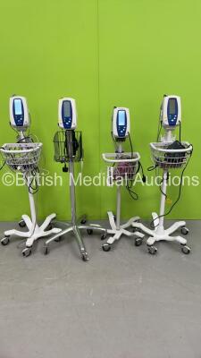 4 x Welch Allyn SPOT Vital Signs Monitors on Stands (All Power Up) *S/N 012074 / 012301 / 011673 / 012304*