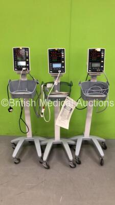 3 x Mindray Accutorr V Vital Signs Monitors on Stands with 2 x SPO2 Finger Sensors and 2 x BP Hoses (All Power Up) *C*