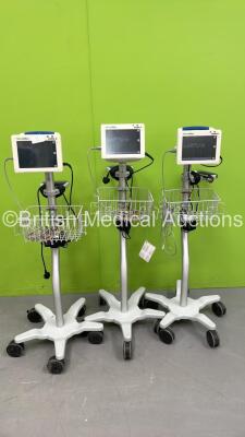 3 x Welch Allyn ProPaq CS Patient Monitors on Stands (All Power Up) *S/N 012799 / 012801 / 012802*