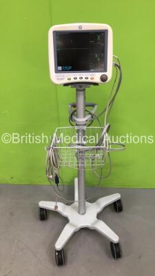 GE Dash 4000 Patient Monitor on Stand with BP1/3, BP2/4, SPO2, Temp/Co, CO2, NBP and ECG Options, SPO2 Finger Sensor, BP Hose and 3 Lead ECG Leads (Powers Up) *S/N SD011122836SA* (GL)