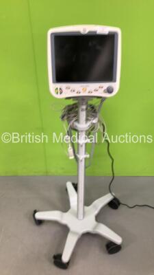 GE Dash 5000 Patient Monitor on Stand Including ECG, SpO2, CO2, NBP, BP1/3, BP2/4, Temp/CO Options with 1 x ECG Lead, SpO2 Lead / Sensor and NBP Hose (Powers Up) *GL*