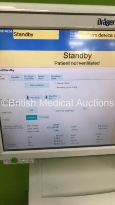 Drager Evita Infinity V500 Acute Care System Software Version V500 02.51 Cockpit Running Hours 12528 - Ventilation Unit Running Hours 11780 with Hoses (Powers Up) *S/N ASLB-0030* - 8