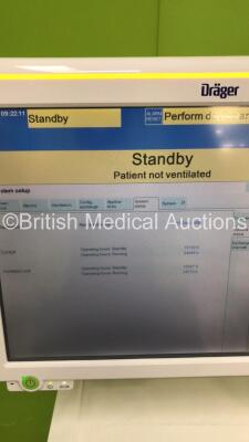 Drager Evita Infinity V500 Acute Care System Software Version V500 02.51 Cockpit Running Hours 24666 - Ventilation Unit Running Hours 24679 with Hoses (Powers Up) *S/N ASFB-0059* - 9