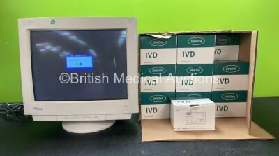 Mixed Lot Including 25 x Innova CoV-2 Antigen Rapid Qualitative Test Kits (All Out of Date) 1 x Fujitsu Farb Monitor (Powers Up) *SN YELX125615*