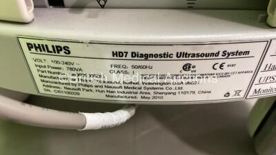 Philips HD7 XE Flat Screen Ultrasound Scanner *S/N CI51100329* **Mfd 05/2010** with 2 x Transducers / Probes (C5-2 and C8-4v) (Powers Up - HDD REMOVED) ***IR059*** - 9