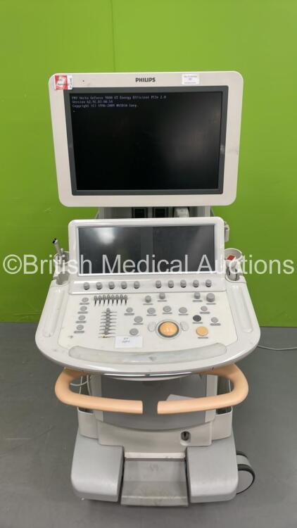 Philips iE33 Flat Screen Ultrasound Scanner on G.1 Cart *S/N B05NQY* **Mfd 03/2012** with 2 x Transducers / Probes (S5-1 and D2cwc) and Sony UP-D897 Digital Graphic Printer (Powers Up - Missing Dials - See Pictures - HDD REMOVED)