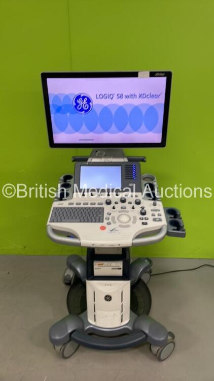 GE Logiq S8 with XDclear Flat Screen Ultrasound Scanner Ref 5669845 *S/N 500171SU2* **Mfd 06/2016** Software Version R3 Software Revision 1.6 with Sony UP-D898MD Digital Graphic Printer (Powers Up with Missing Dials - See Photos) ***IR032***