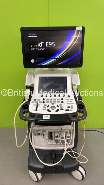 GE Vivid E95 Flat Screen Ultrasound Scanner Ref #1 GC000220 / #2 H45581DA Application SW Version 204 System SW Version 204.15.3 with 4 x Transducer/Probes (12S-D *Mfd 2017-03* / 4V-D *Mfd 2017-04* / M5Sc-D *Mfd 2017-02* and Pencil Probe) * SN AU01843 * *