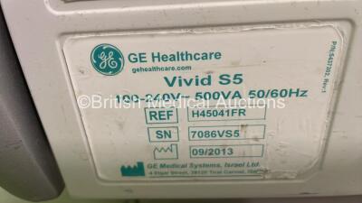 GE Vivid S5 Flat Screen Ultrasound Scanner Ref H45041FR *S/N 7086VS5* HDD REMOVED **Mfd 09/2013** with GE Pencil Probe and Sony UP-D897 Printer (Powers Up) - 7