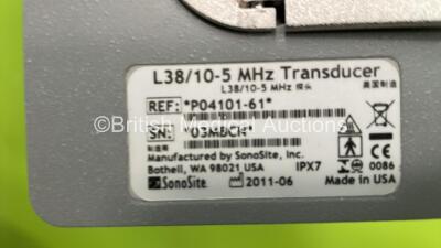 SonoSite Titan Ref P04107-01 Portable Ultrasound Scanner *Mfd 02-2004* Boot Version 21.80.201.014, ARM Version 21.80.201.014 with 2 x Transducers / Probes *1 x SonoSite L38/10-5 MHz REF P04969-01 Transducer *Mfd 06-2011* 1 x SonoSite C60/5-2 MHz REF P0410 - 5