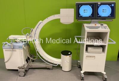 Siemens Siremobil Compact L C-Arm *Mfd - 2008* with Dual Flat Screen Image Intensifier, Sony UP-970AD Hybrid Graphic Printer, Footswitch, Exposure Trigger and Key (Powers Up and Exposure Taken) *8539* **IR052**