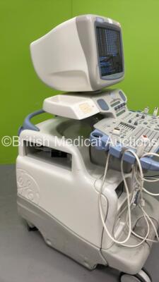 GE Vivid 7 Ultrasound Scanner *S/N 5330V7* **Mfd 01/2004** with 4 x Transducers / Probes (M5S-D Ref GE-3MIX *Mfd 2009* / 3S *Mfd 01/2007* / 8C *Mfd 2013* and 8C *Mfd 2010*) (Powers Up - HDD Removed) - 8