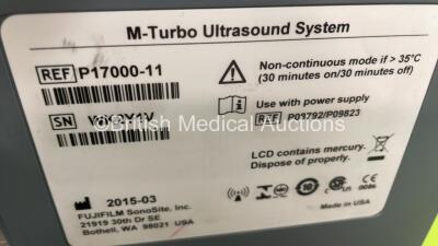 SonoSite M-Turbo Portable Ultrasound Scanner Ref P17000-11 *S/N WK2Y1V* **Mfd 03/2015** Boot Version 51.80.111.016 ARM Version 51.80.111.016 with 2 x Transducers / Probes (ICTx/8-5 MHz Ref P07960-22 *Mfd 2014* and C60x/5-2 MHz Ref P07680-30 *Mfd 2014*) on - 8