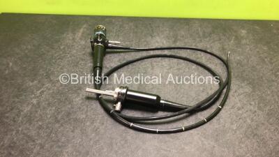 Olympus BF-10 Bronchoscope in Case - Engineer's Report : Optical System - 1 Broken Fiber, Angulation - No Fault Found, Insertion Tube - Badly Kinked, Light Transmission - No Fault Found, Channels - No Fault Found, Leak Check - No Fault Found *2300179* - 2