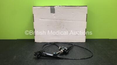 Olympus BF-P180 Video Bronchoscope in Case - Engineer's Report : Optical System - Unable to Check, Angulation - Strained, Insertion Tube - Grip Split and Crush Marks Present, Light Transmission - No Fault Found, Channels - Catching, Leak Check - Leak at B