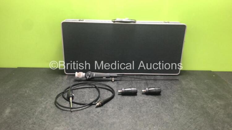 Pentax FNL-10RBS Pharyngoscope with 2 x Mini Light Sources and 1 x Light Source Cable in Case - Engineer's Report : Optical System - No Fault Found, Angulation - No Fault Found, Insertion Tube - Crush Mark, Light Transmission - No Fault Found, Leak Check