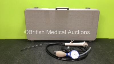 Karl Storz 11272VN Video Cystoscope with Damaged Leak Tester in Case - Engineer's Report : Optical System - Unable to Check, Angulation - No Fault Found, Insertion Tube - Kinked and Rucked, Light Transmission - No Fault Found, Channels - No Fault Found, L