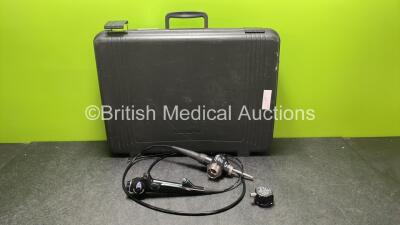 Olympus BF Type P260F Bronchoscope in Carry Case - Engineer's Report : Optical System - 5 Broken Fibres and Fluid Stains , Light Transmission - No Fault Found, Angulation - No Fault Found, Insertion Tube - No Fault Found, Leak Check- Leak on Down Angulat