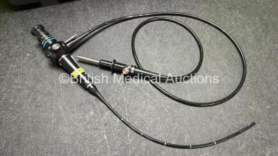 Olympus ENF-T3 Pharyngoscope in Case - Engineer's Report : Optical System - Unable to Focus, Dirt in Eyepiece, Angulation - Strained, Insertion Tube - Twisted, Light Transmission - 50% Loss, Leak Check - Body Leaking *SN 1211498* - 2