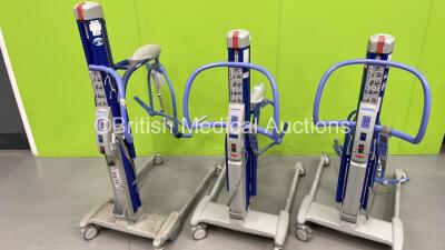 3 x Arjo MaxiMove Electric Patient Hoists with 2 x Batteries and 3 x Controllers (2 x Power Up - 1 x Spares and Repairs)